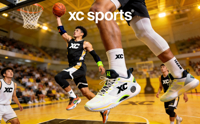 xc sports 产品展示 - 篮球运动员穿着XC品牌运动装备在球场竞技